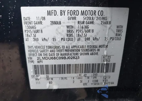 2009 Lincoln Mkx из США, поврежденный, VIN 2LMDU68C09BJ02823